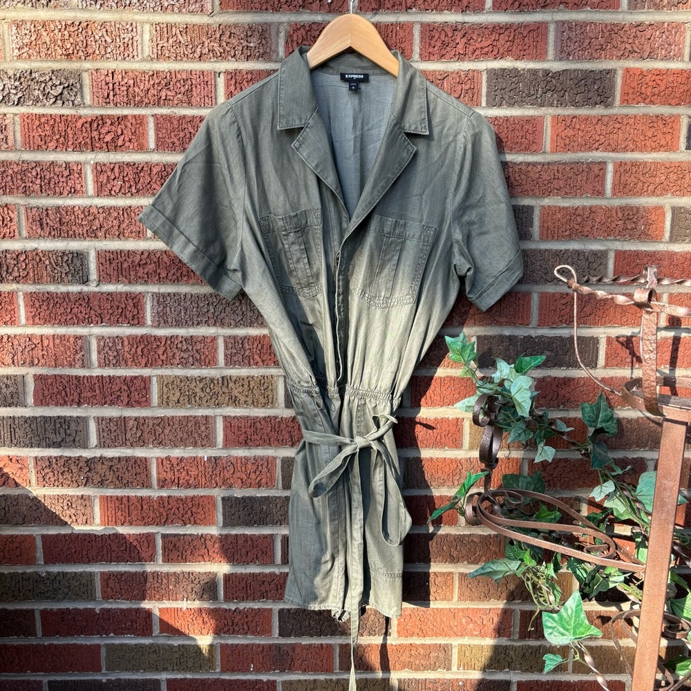 Express Chambray Olive Button Down Short Sleeve B… - image 2